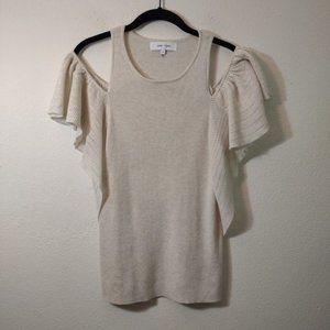 John + Jenn Cream Short Sleeve Cold Shoulder Top S